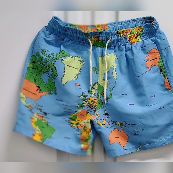 $150 VOYAGE SWIMWEAR MEN'S Sz S WORLD GLOBAL MAP SWIM TRUNKS ASO Justin Anderson - Picture 10 of 11